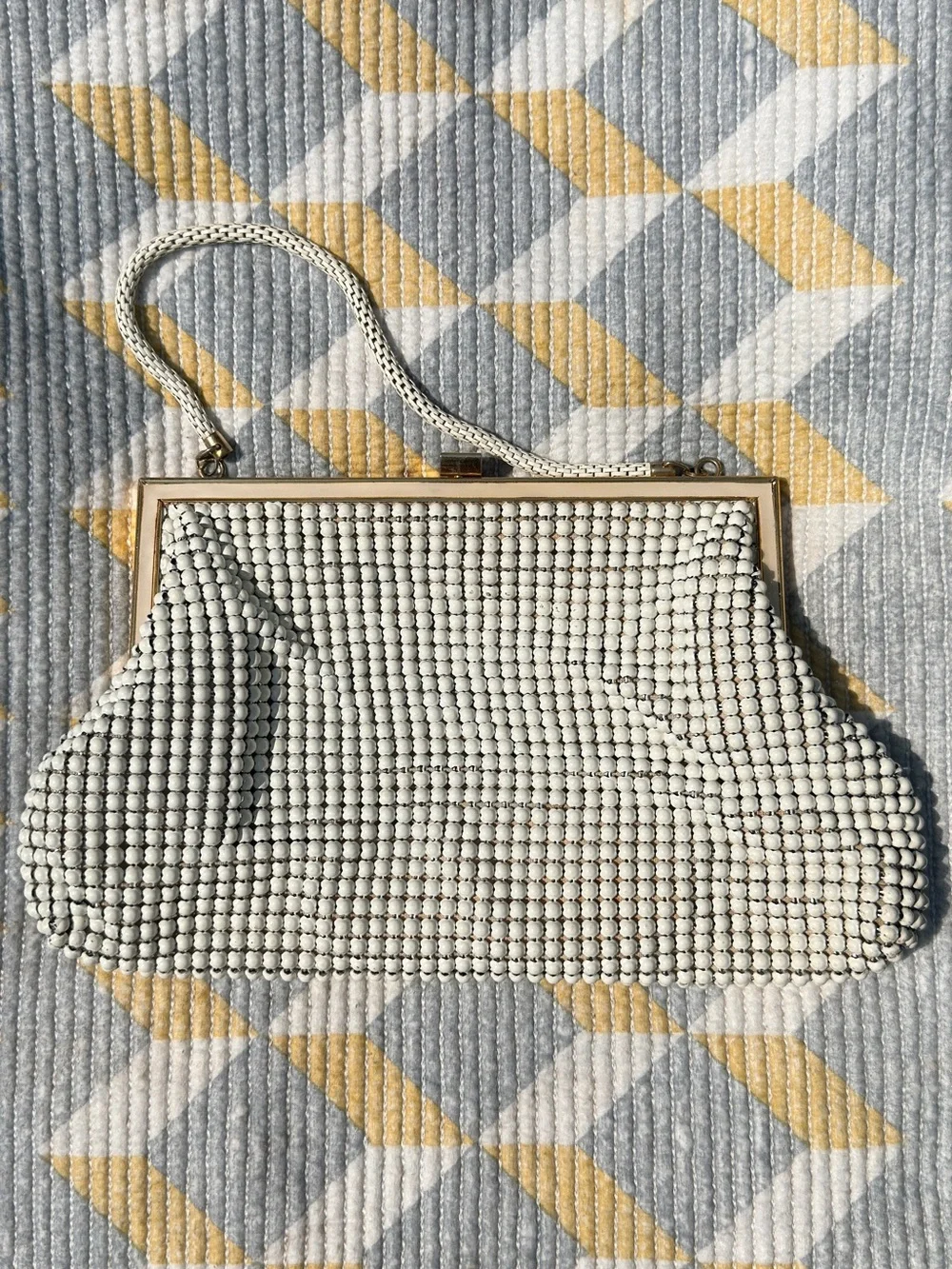 White Metal Beaded Evening Clutch Handbag